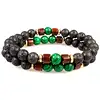 Set 2 brățări roca vulcanica malachit, femei si barbati, elastic